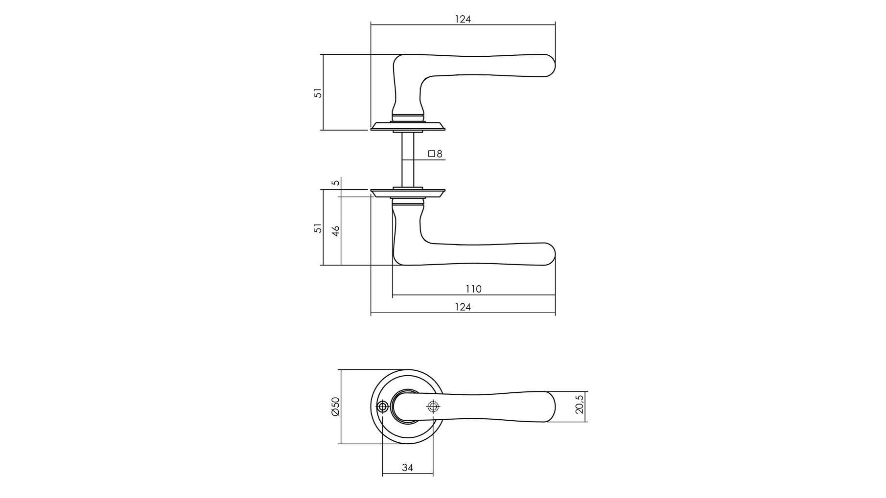 Deurkruk Trento met ronde rozet ø50x5 mm messing getrommeld
