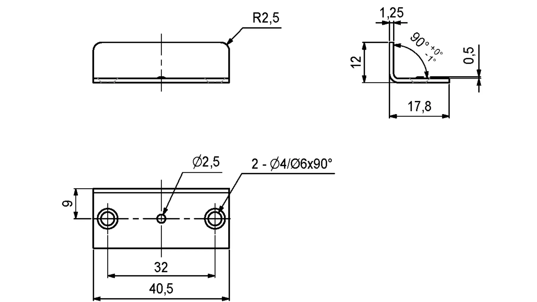 Aanslag verzinkt, h:12mm, b: 40.5mm, d:17mm, gatafstand 32mm