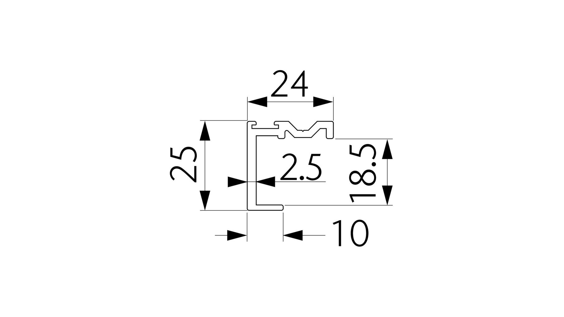 Ocean 1 profielstrip zwart geanodiseerd lengte 2500mm v/18mm