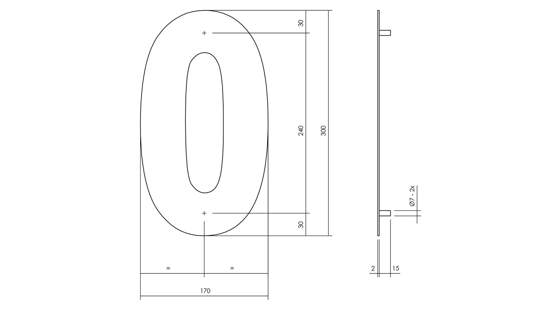 Huisnummer 0 XL hoogte 30cm RVS geborsteld