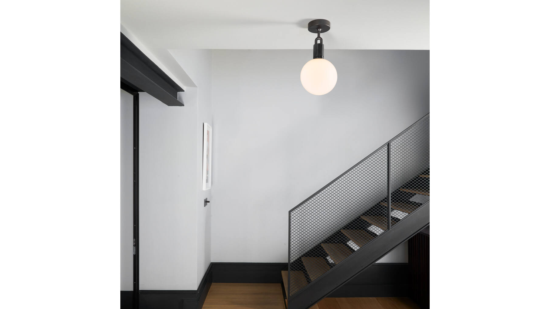 Forked Ceiling/Steel/Medium Opal Globe