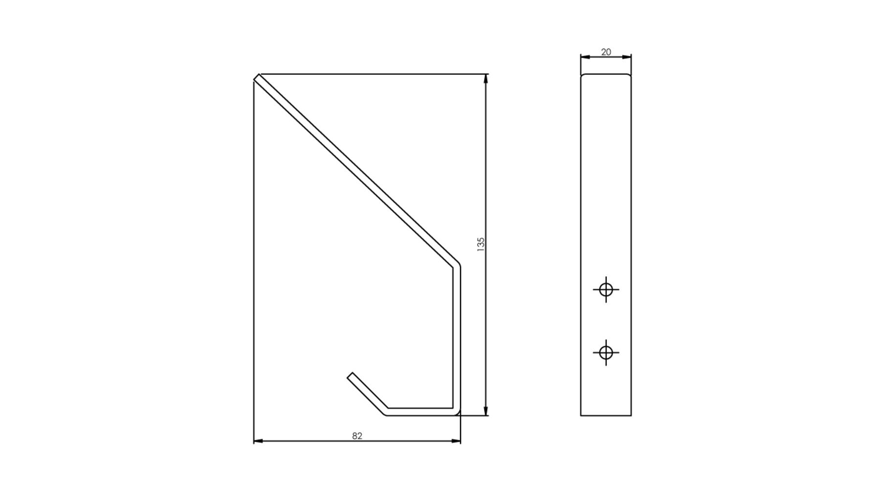 Kapstokhaak 135 mm gebogen zwart