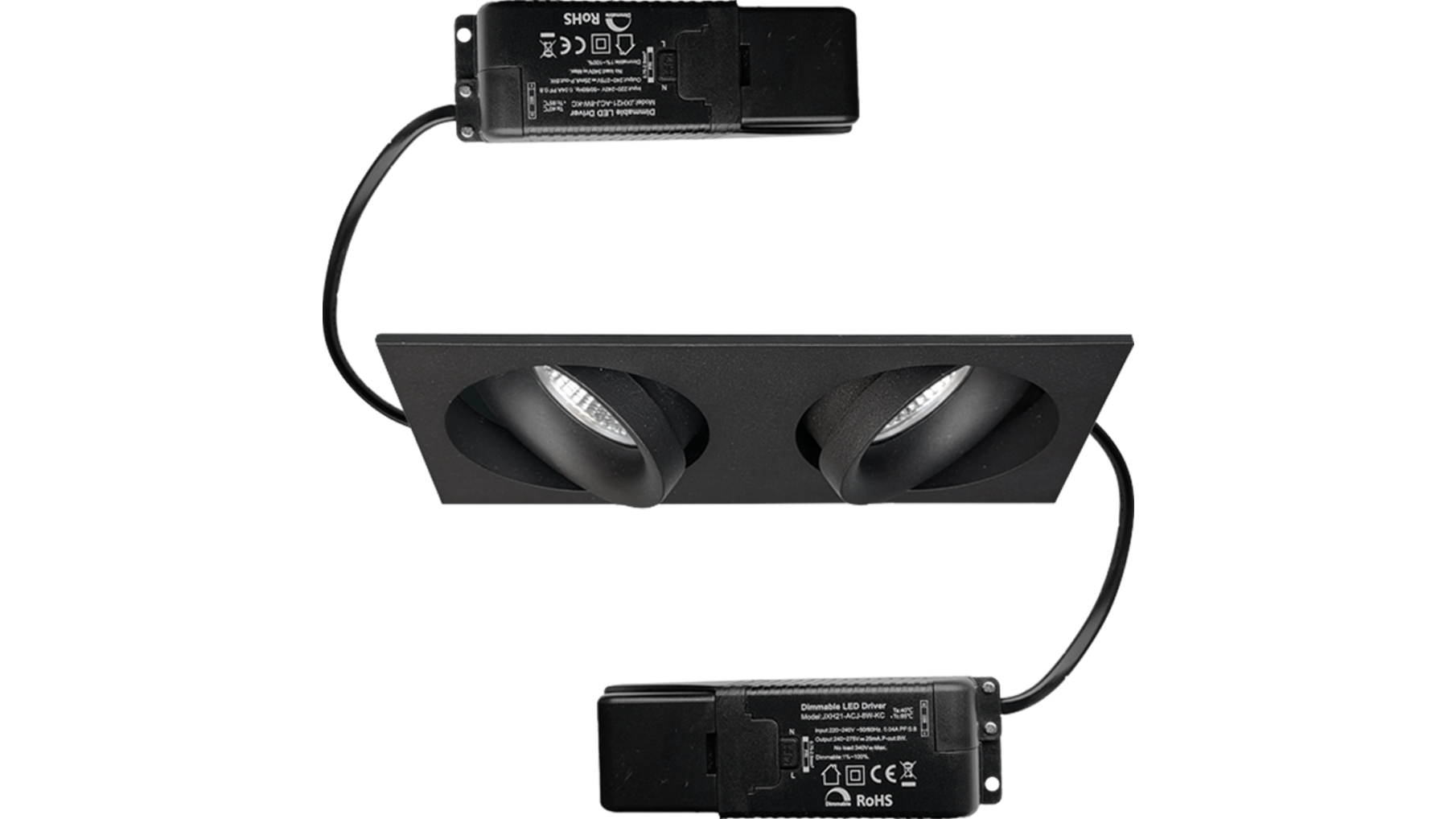 Cádiz Duo kantelbare inbouwspot zwart + Triac driver
