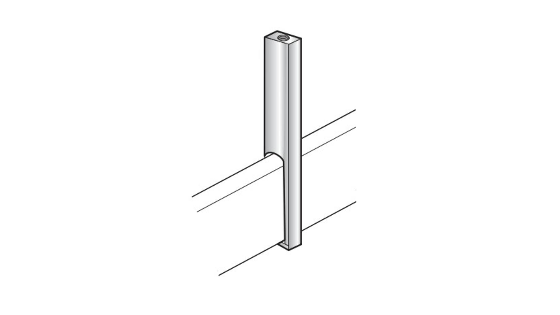Middensteun voor roede 30x10mm, mat zwart RAL9005 H=78.5mm