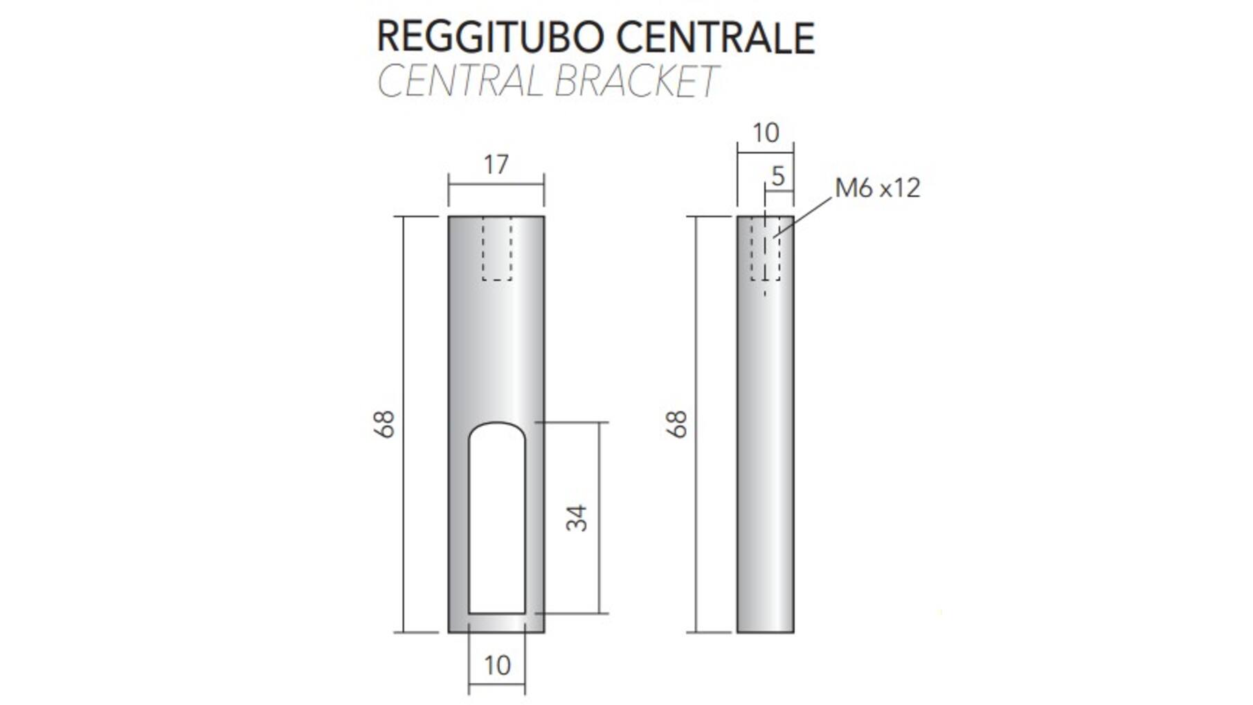 Middensteun voor roede 30x10mm, mat zwart RAL9005 H=78.5mm