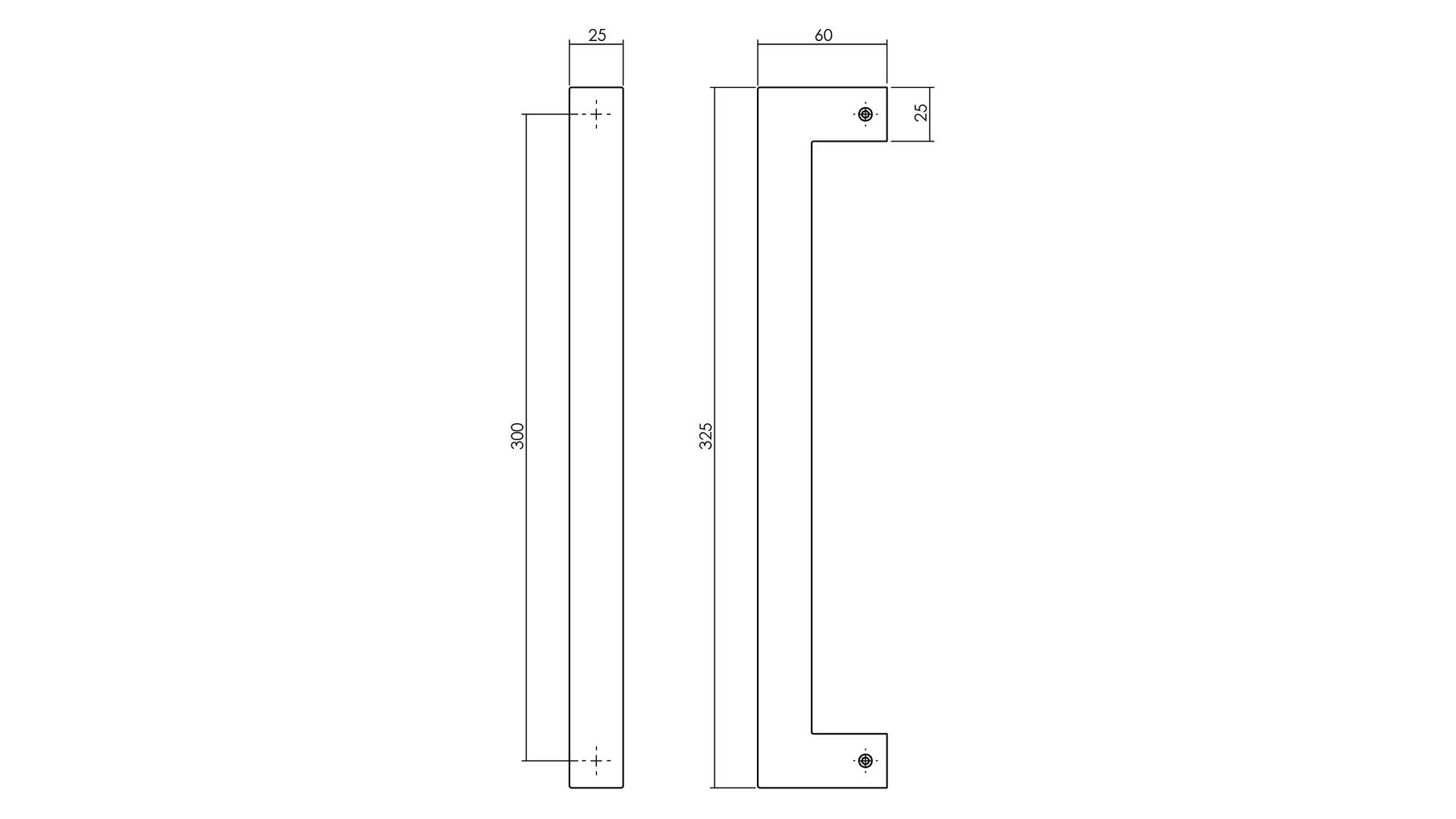 Deurgreep Vierkant per stuk 325x60x25 mm mat zwart