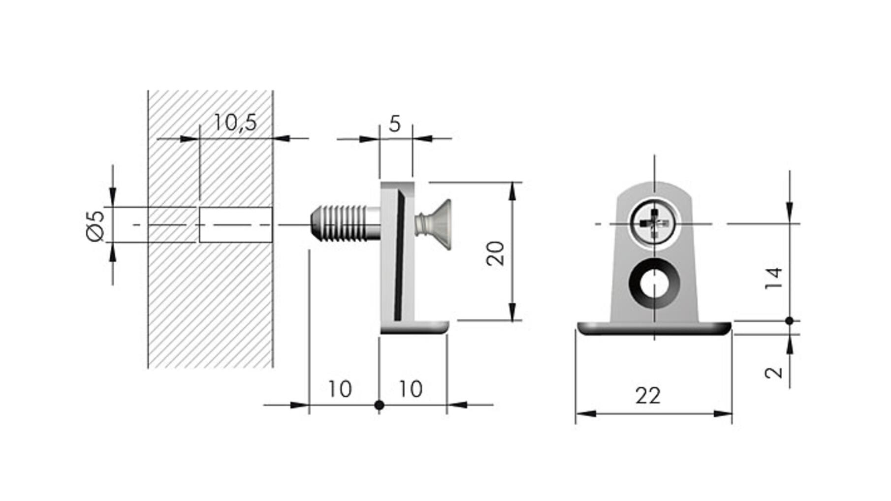 Verbinder (kastgedeelte) TRIS voor euroschroef of SPAX