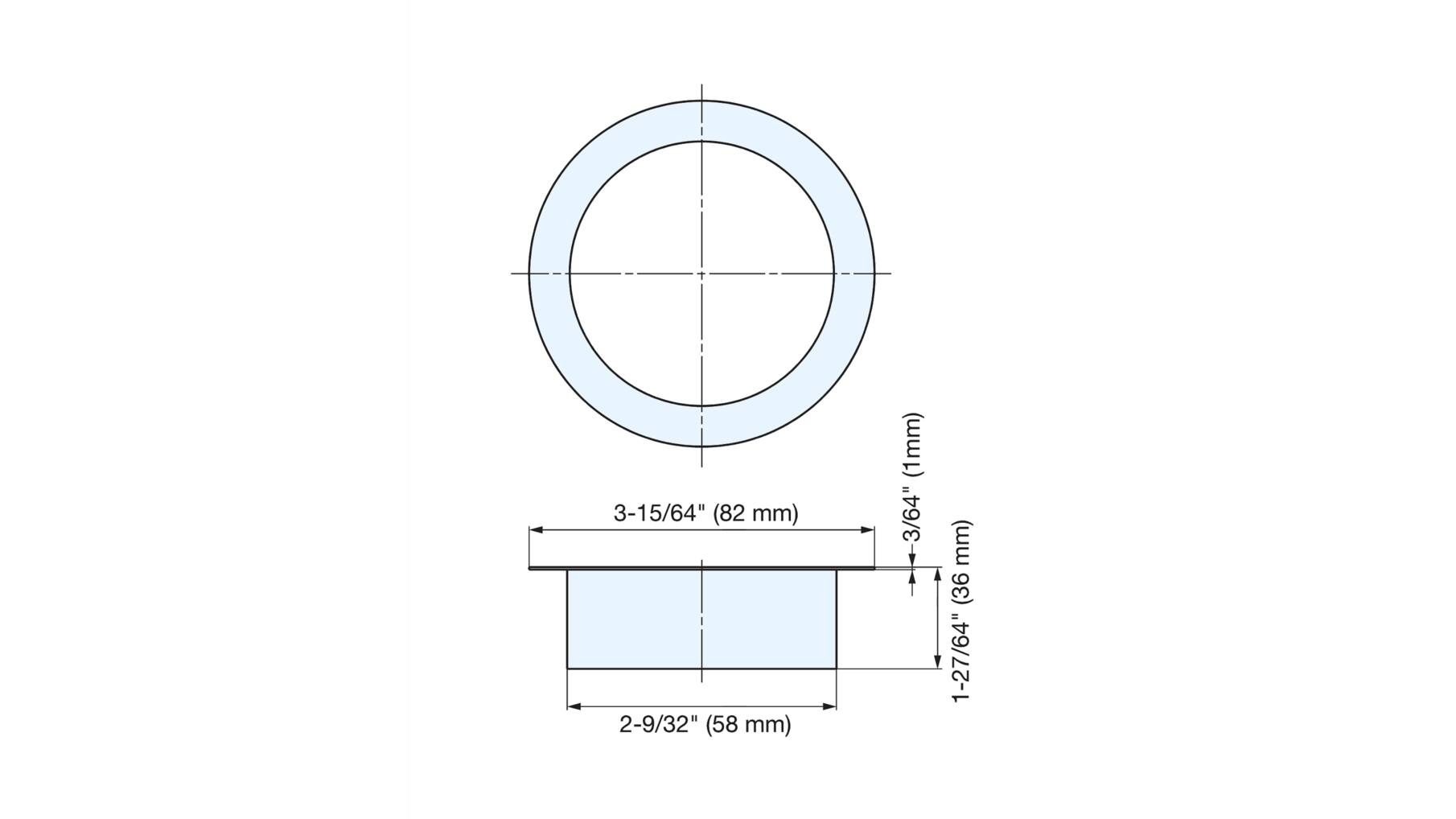 Afvaldoorlaat rond RVS mat, boormaat 58mm, geen deksel