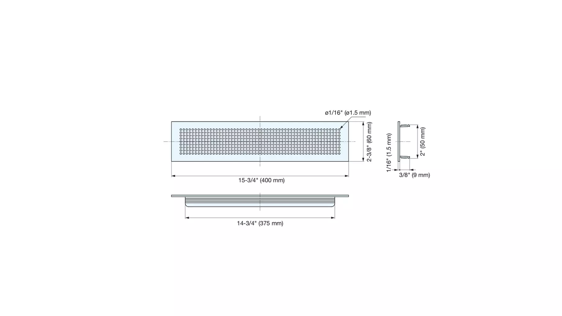 Luchtrooster aluminium mat zwart 400x60mm