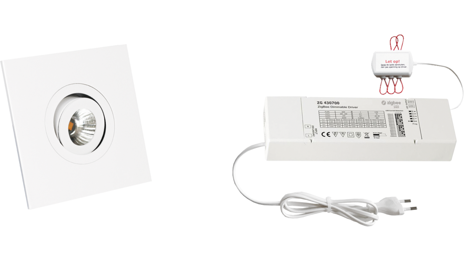 5x Monza vierkant wit DTW 3000K-2200K  + 5x verl +ZigBee