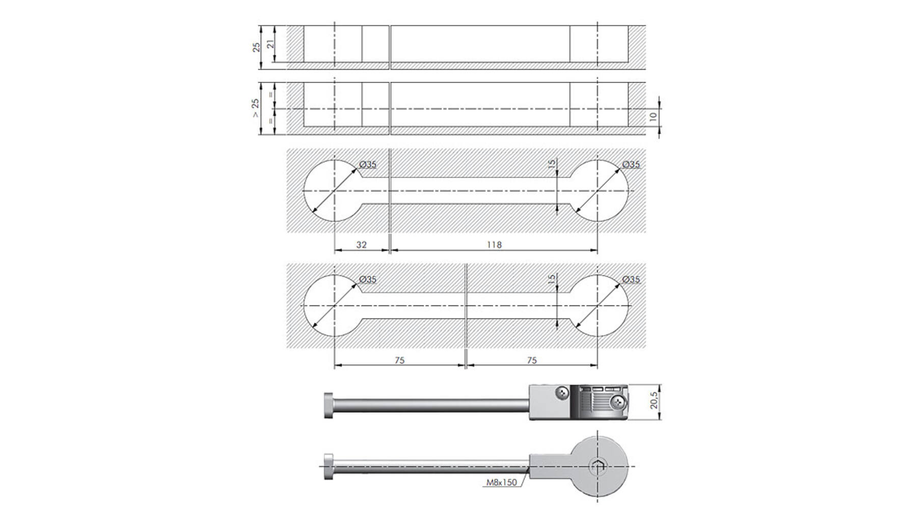 Bladverbinder Quick 150mm, boring 35mm, VE=150