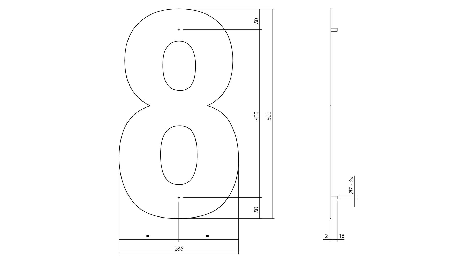 Huisnummer 8 XXL hoogte 50cm RVS/mat zwart