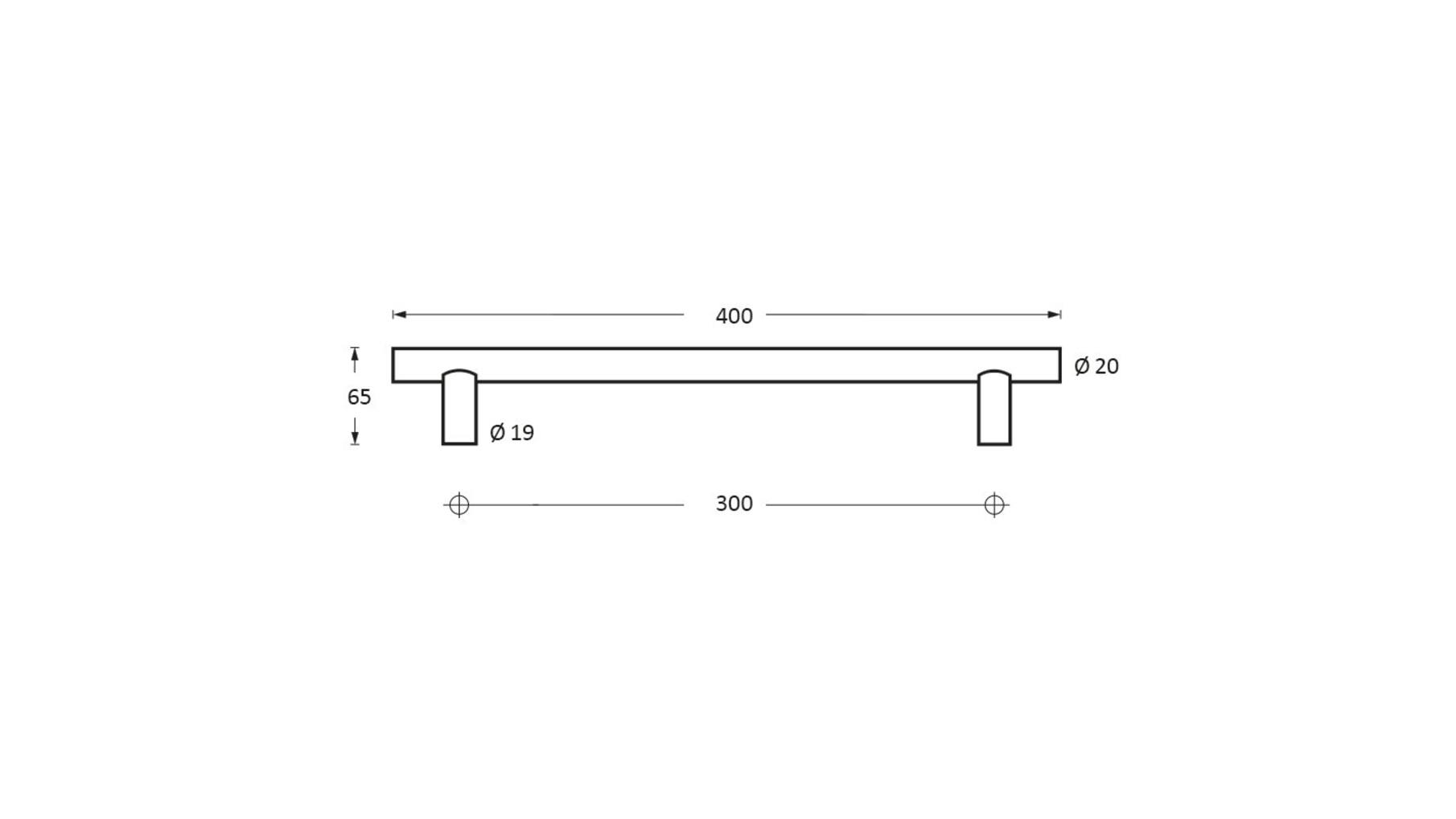 Deurgreep T-model ø20mm 400mm mat zwart