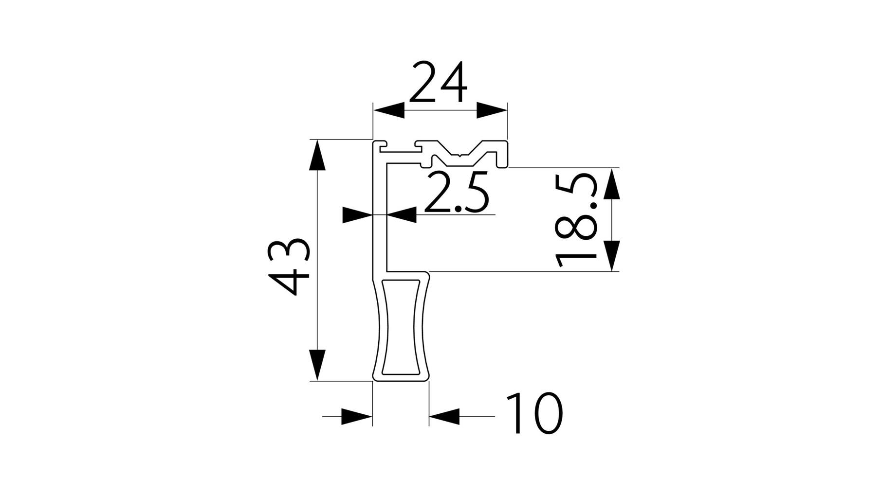 Ocean 1 greeplijst zwart geanodiseerd, lengte 2500mm v/ 18mm