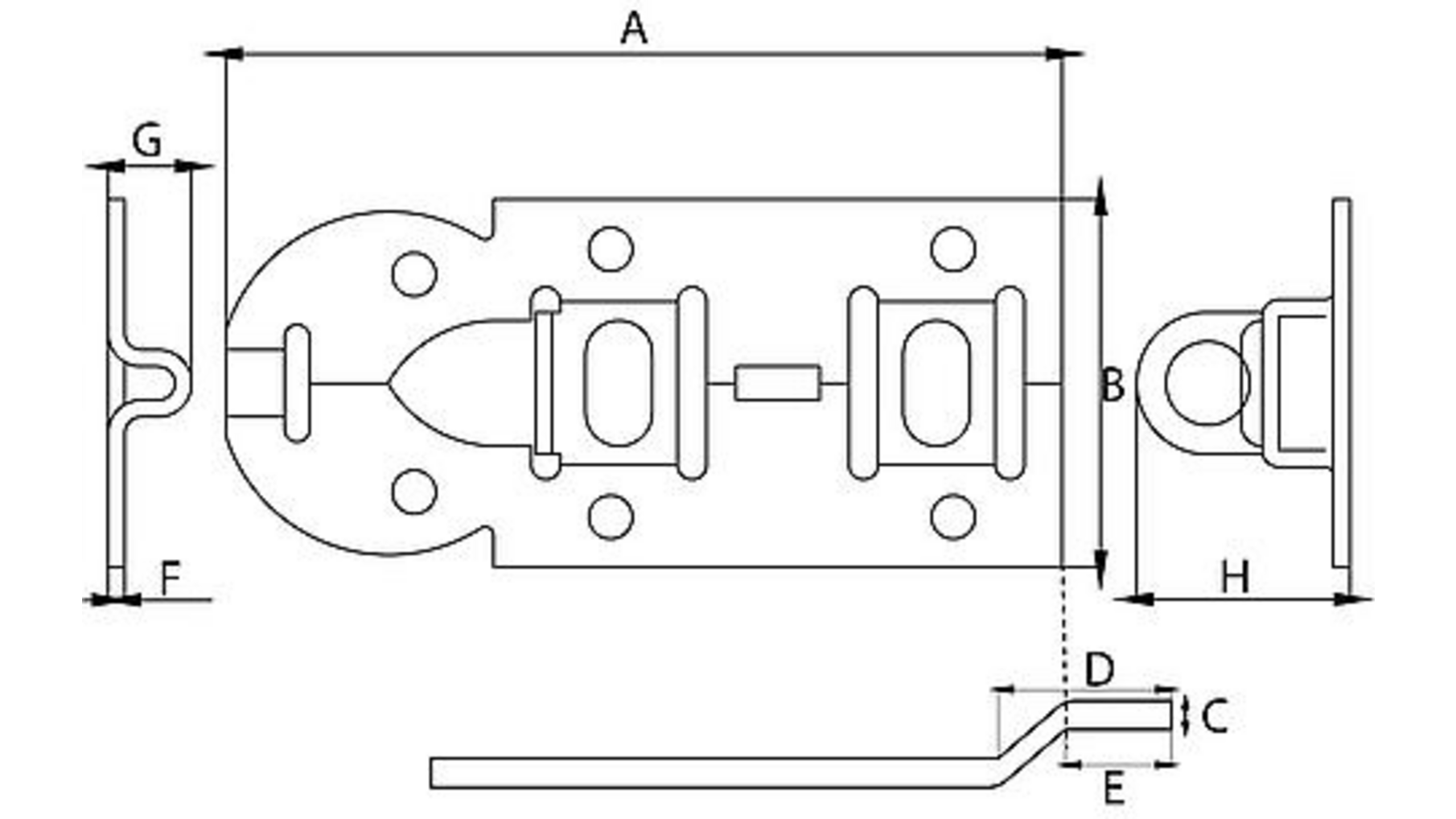 Hangslotrolschuif 56x140mm/ schootdikte 5mm/ bocht/ verzinkt