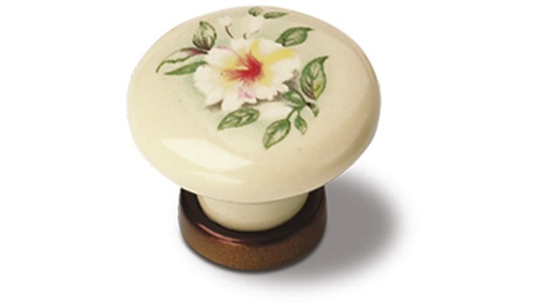 Knop ivoor porselein met bloemmotief, 37mm, voetje oud brons
