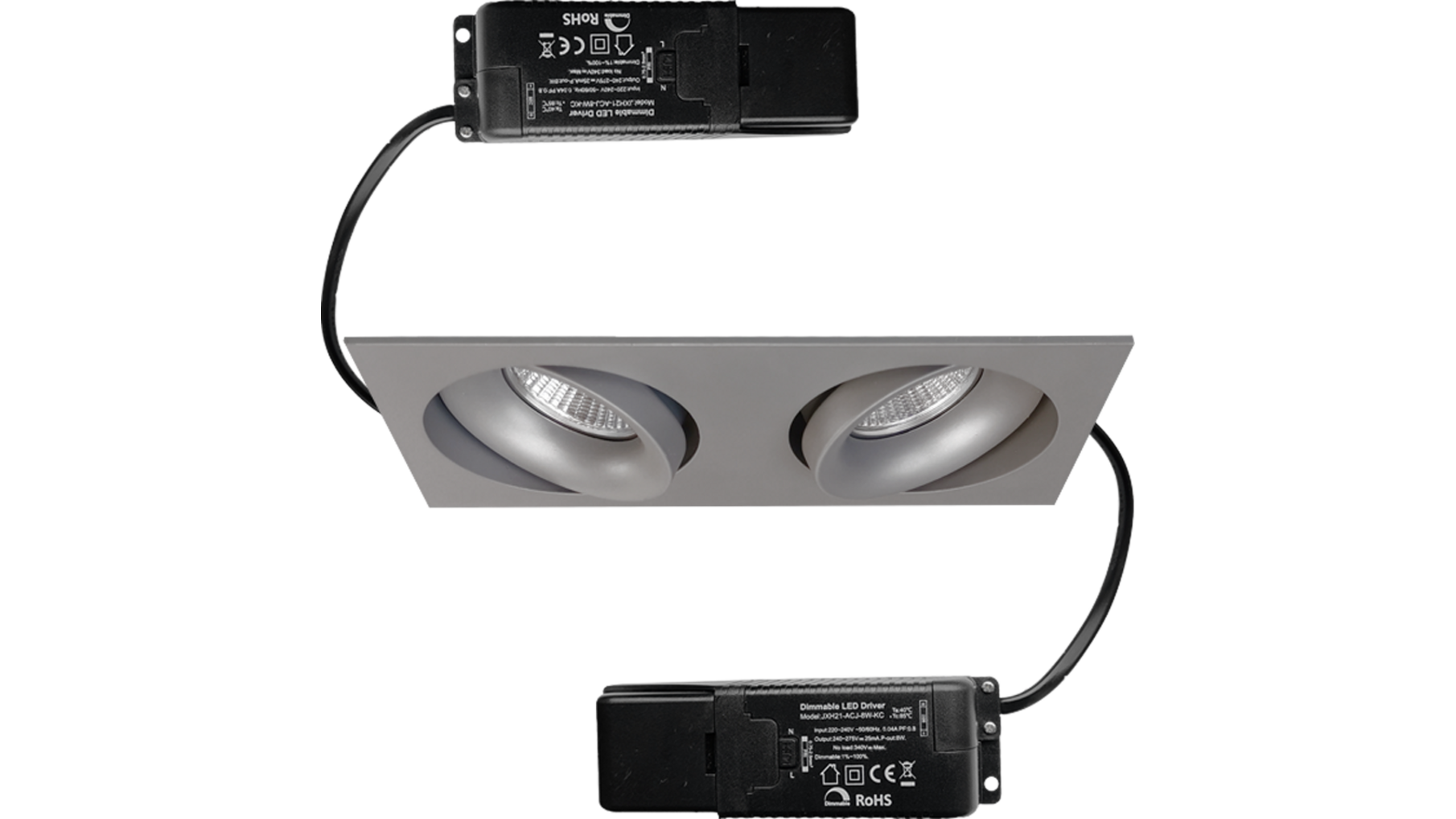 Cádiz Duo kantelbare inbouwspot grijs + Triac driver
