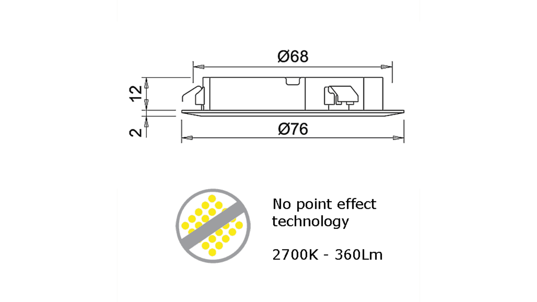Losse spot Date inbouwspot zwart 12Vdc/3W- 2700K
