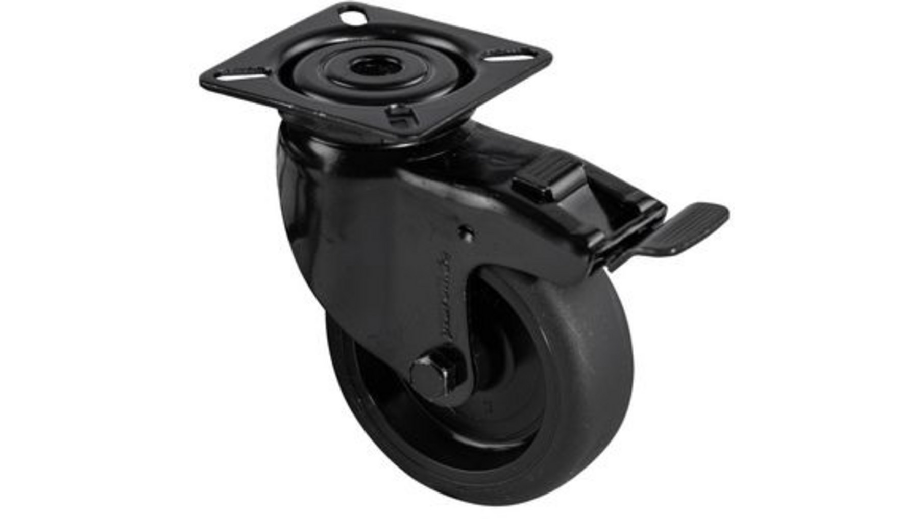 Design zwenkwielen zwart wiel, zwarte gaffel, met rem 79mm