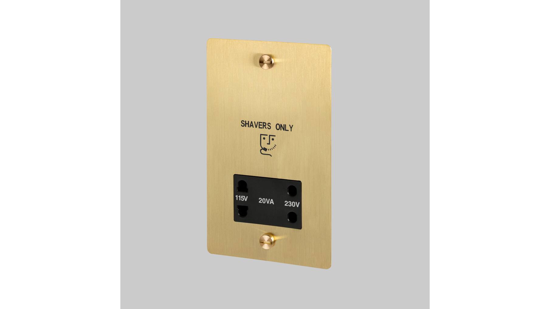 115V/230V Shaver Socket - Brass - Black Interior