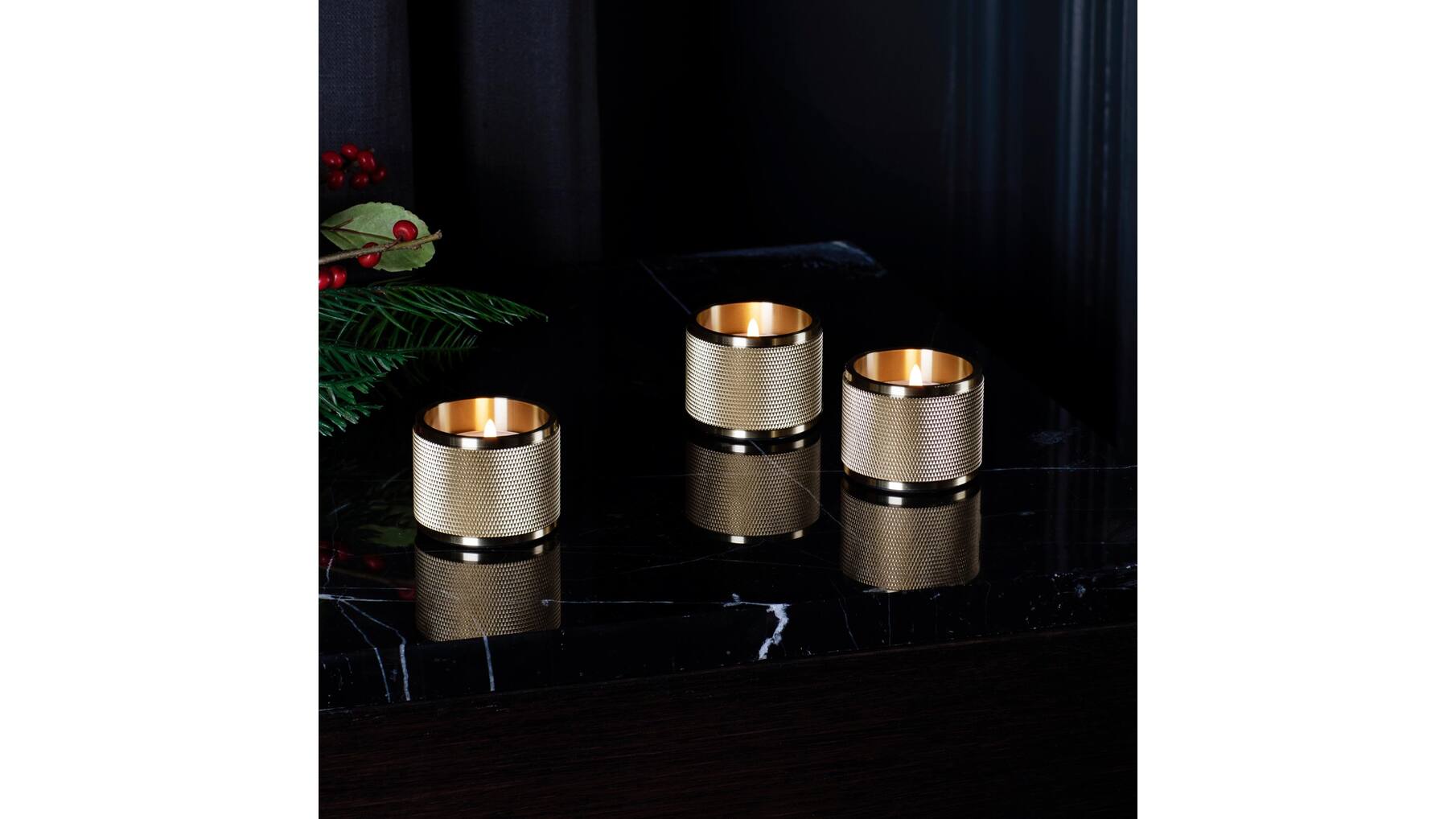 Tealight Candle Holder/Triple/Brass