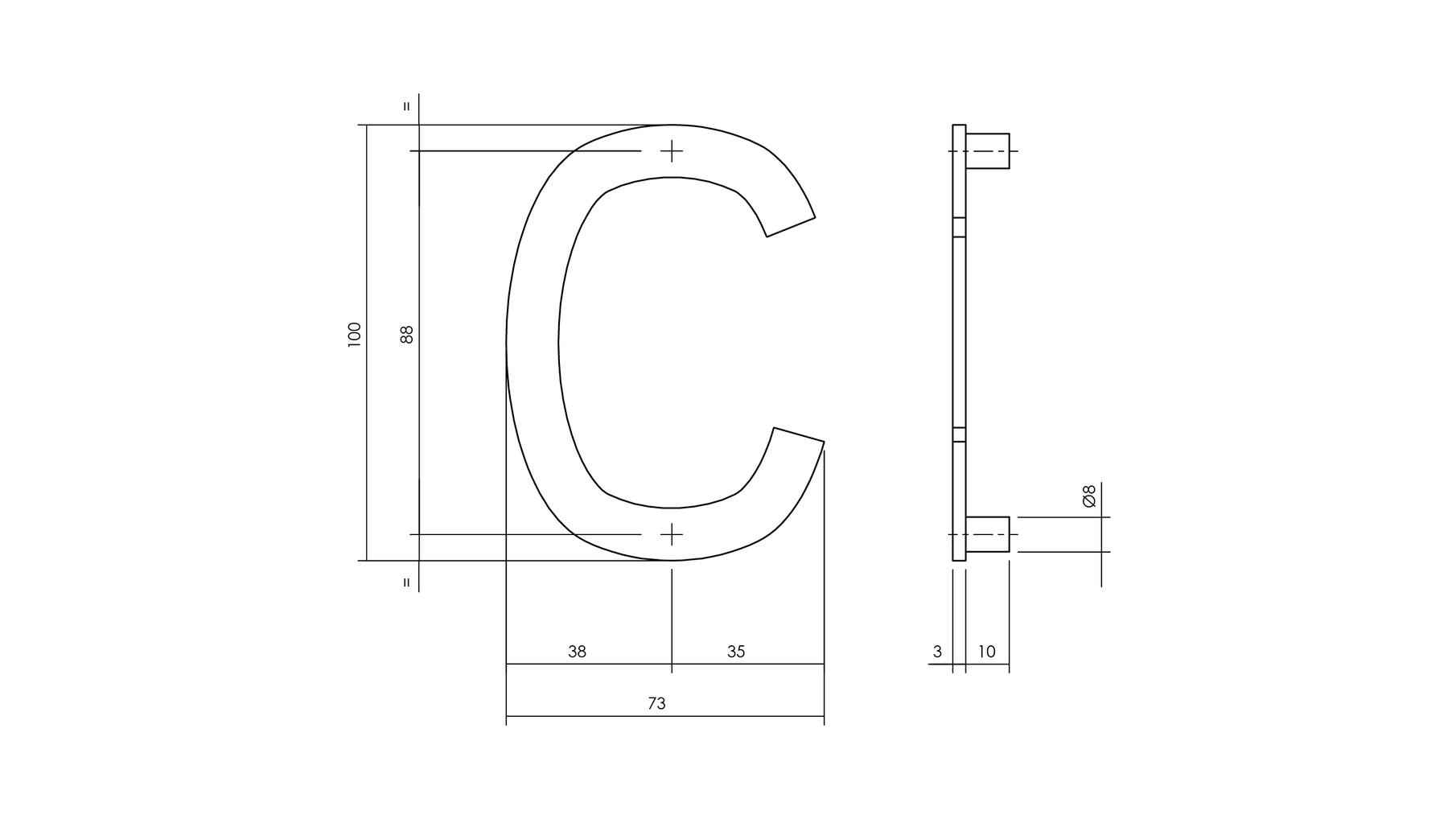 Huisletter C 100mm RVS geborsteld