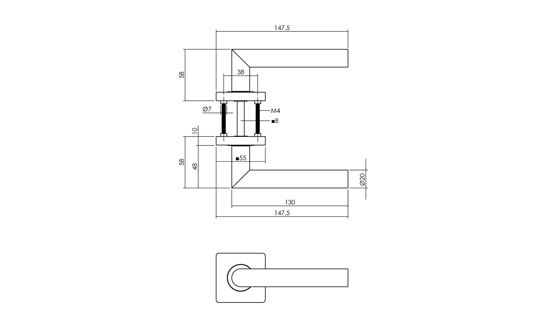 Deurkruk Bastian op rozet 55x55x10 mm zwart