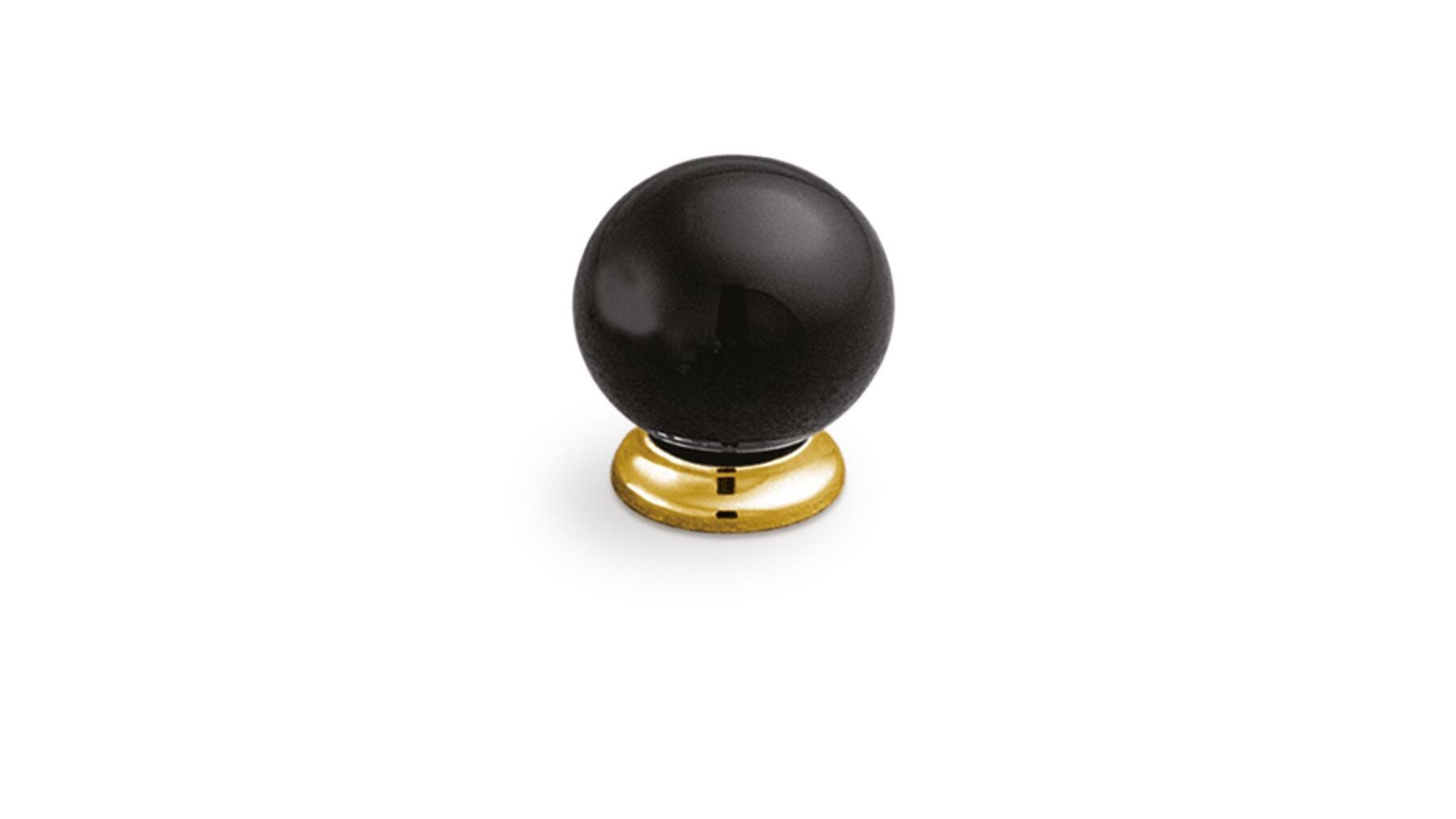 Knop kunststof zwart diameter 28mm voet glans vermessingd