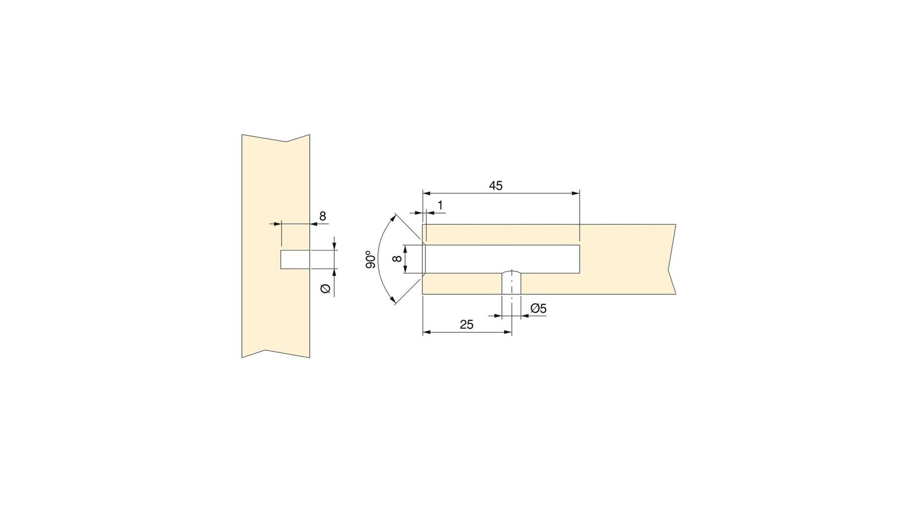 Plankdrager Lara-Sofia stift 5mm, boring 8x45mm