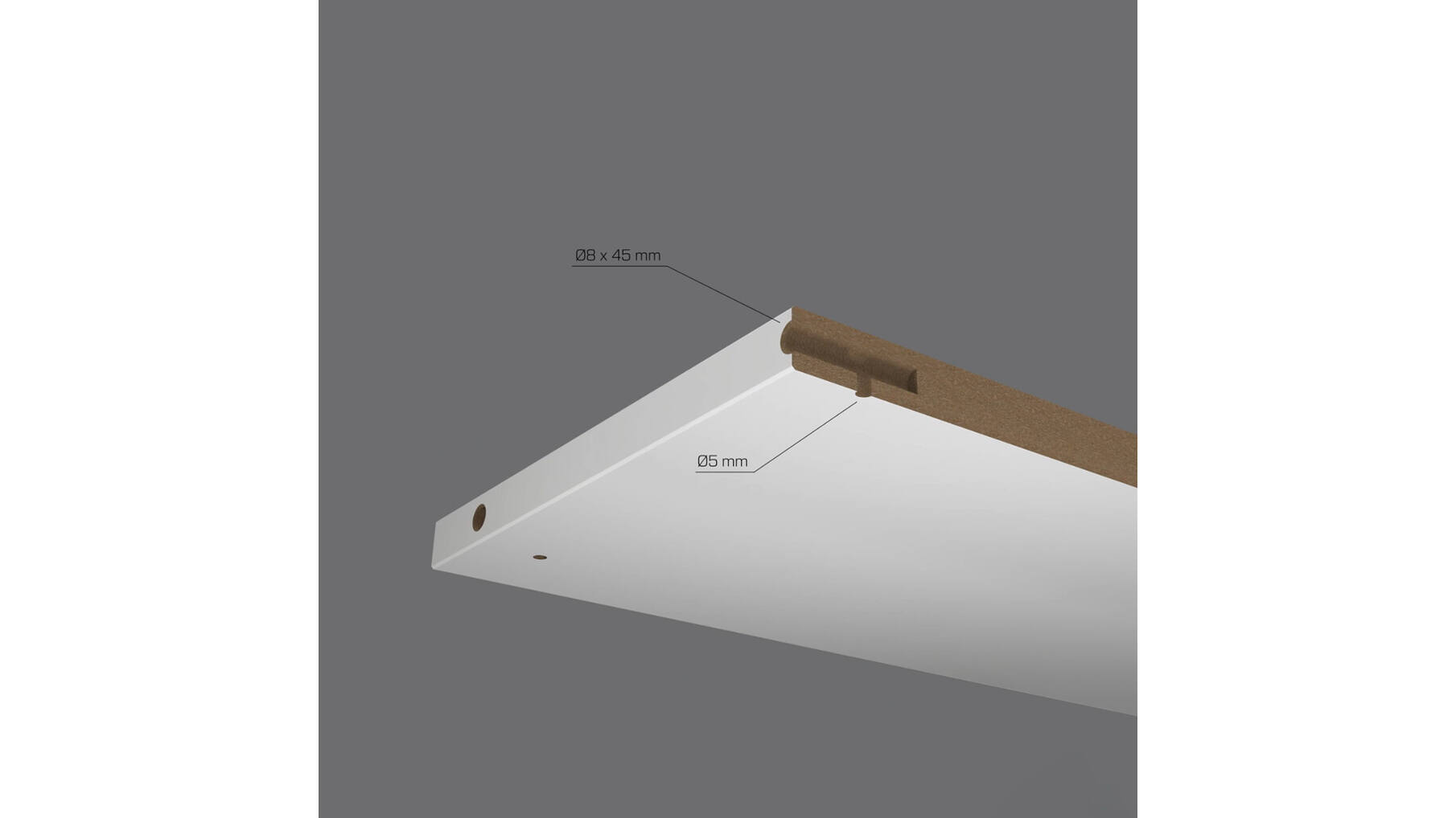 Plankdrager Lara-Sofia stift 5mm, boring 8x45mm
