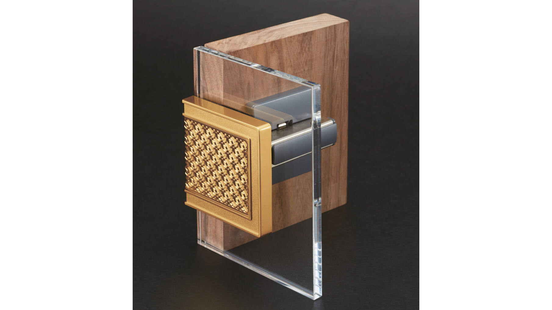 Decorplaat brons voor glasdeur bij heavy duty scharn