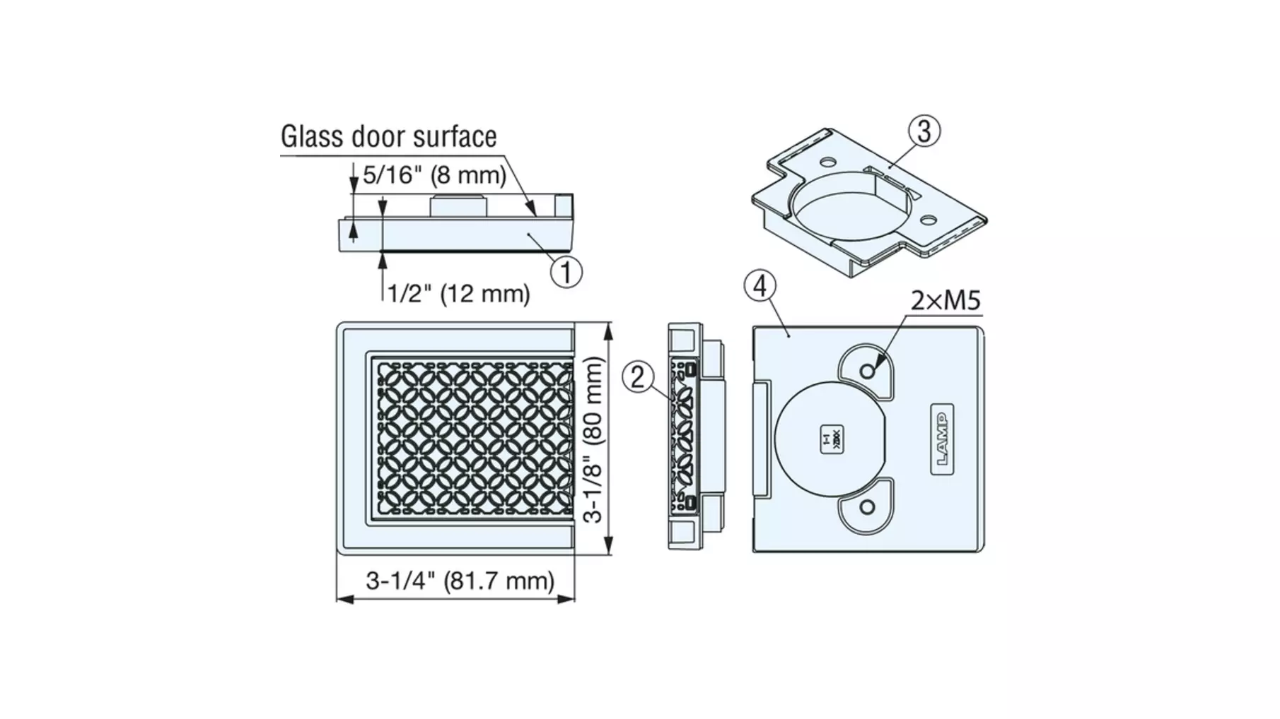 Decorplaat brons voor glasdeur bij heavy duty scharn