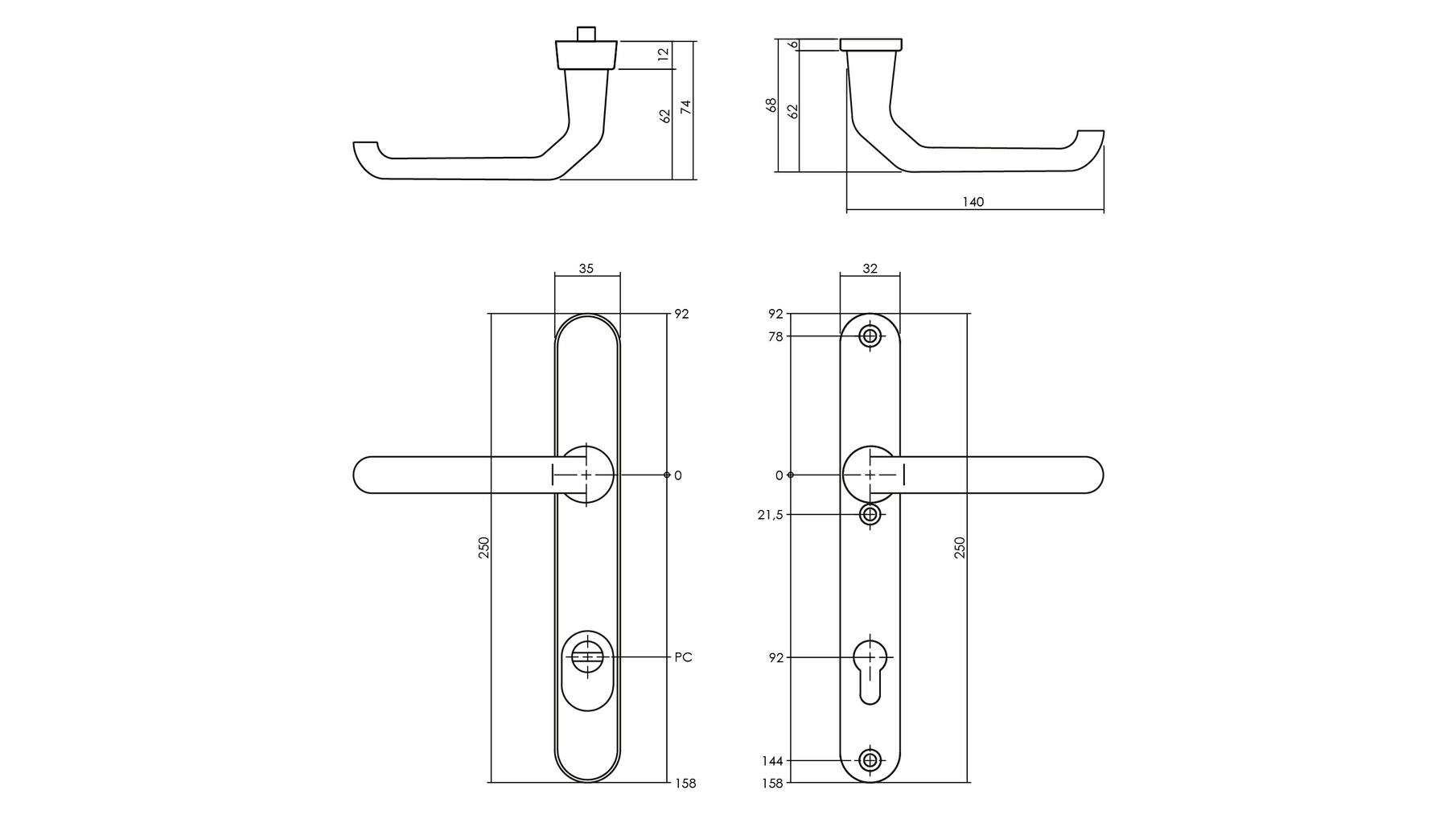Smal SKG3 kruk/kruk PC 92mm+kerntrekbev. alu