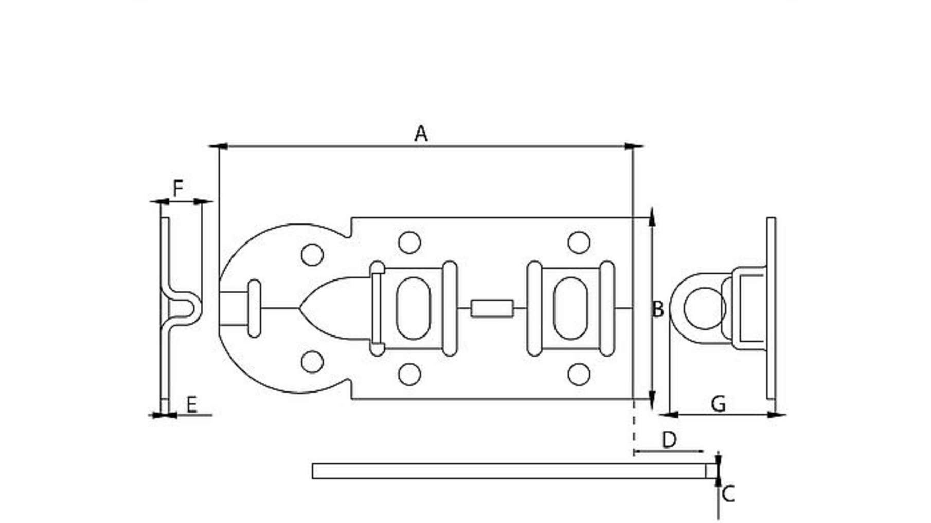 Hangslotrolschuif 56x120mm/ schootdikte 5mm/ vlak/ verzinkt