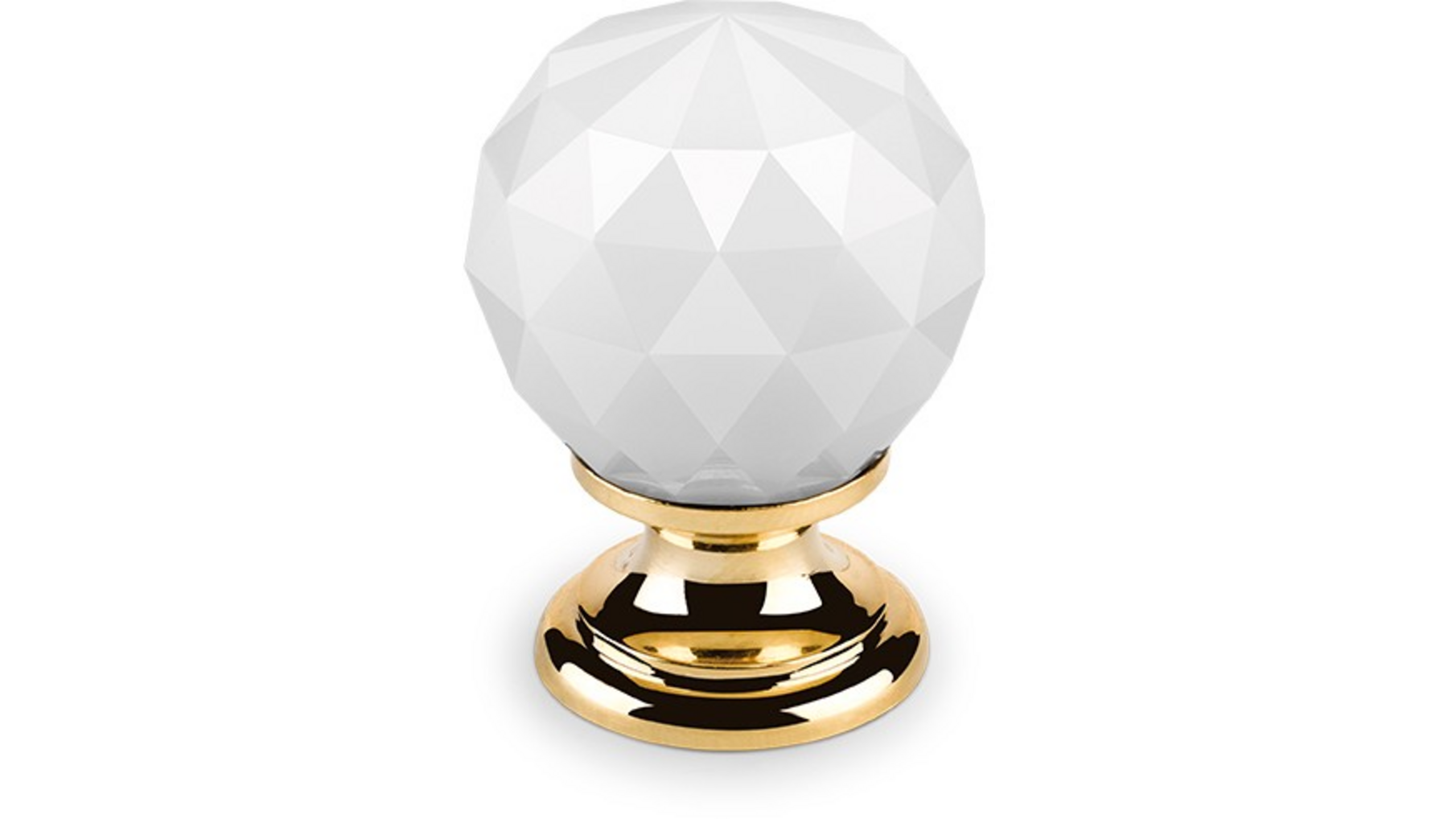 Knop CRYSTAL wit, 30mm, voet massief messing verguld