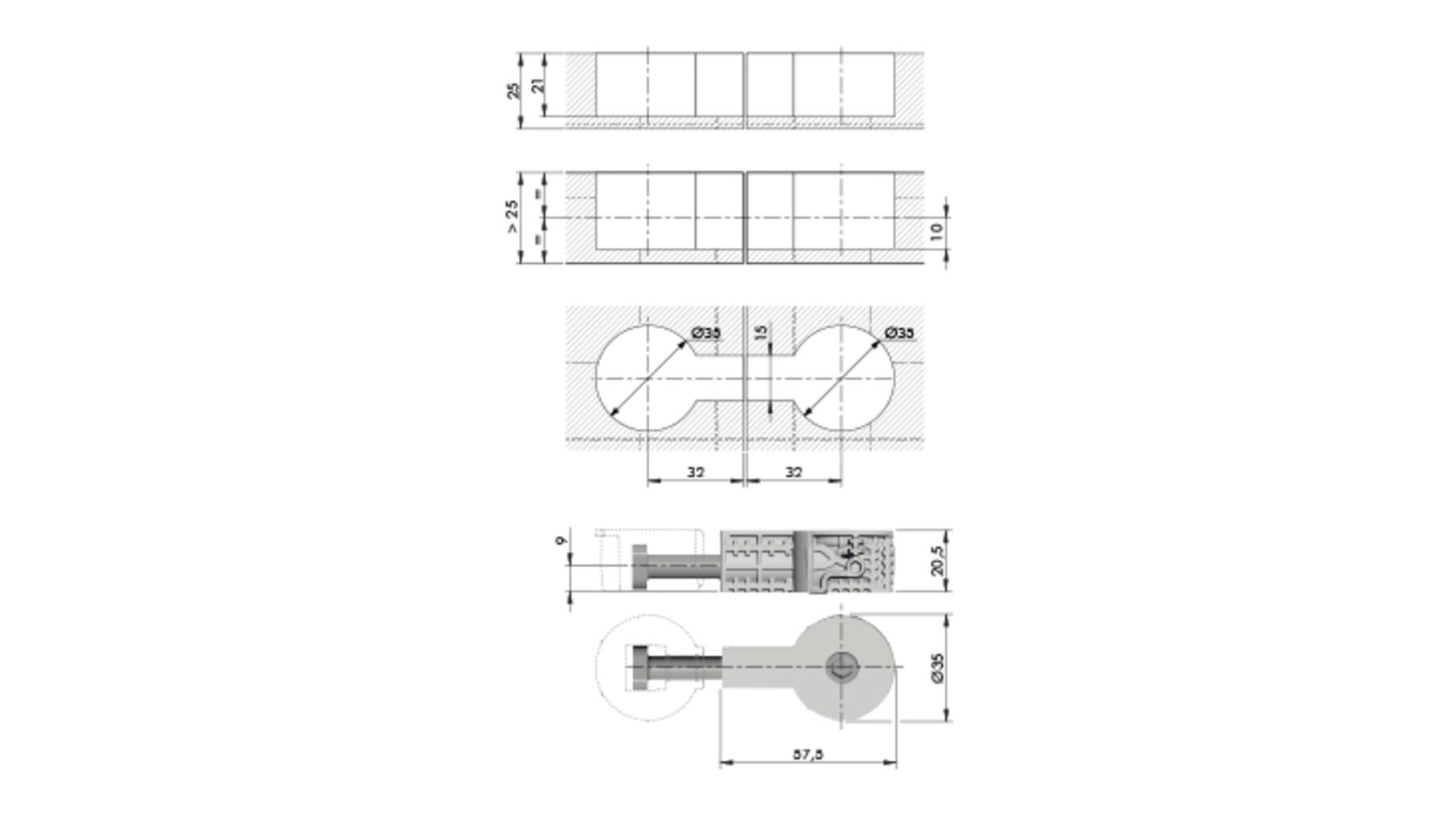 Bladverbinder Quick Tech 64mm, boring 35mm, VE= 250