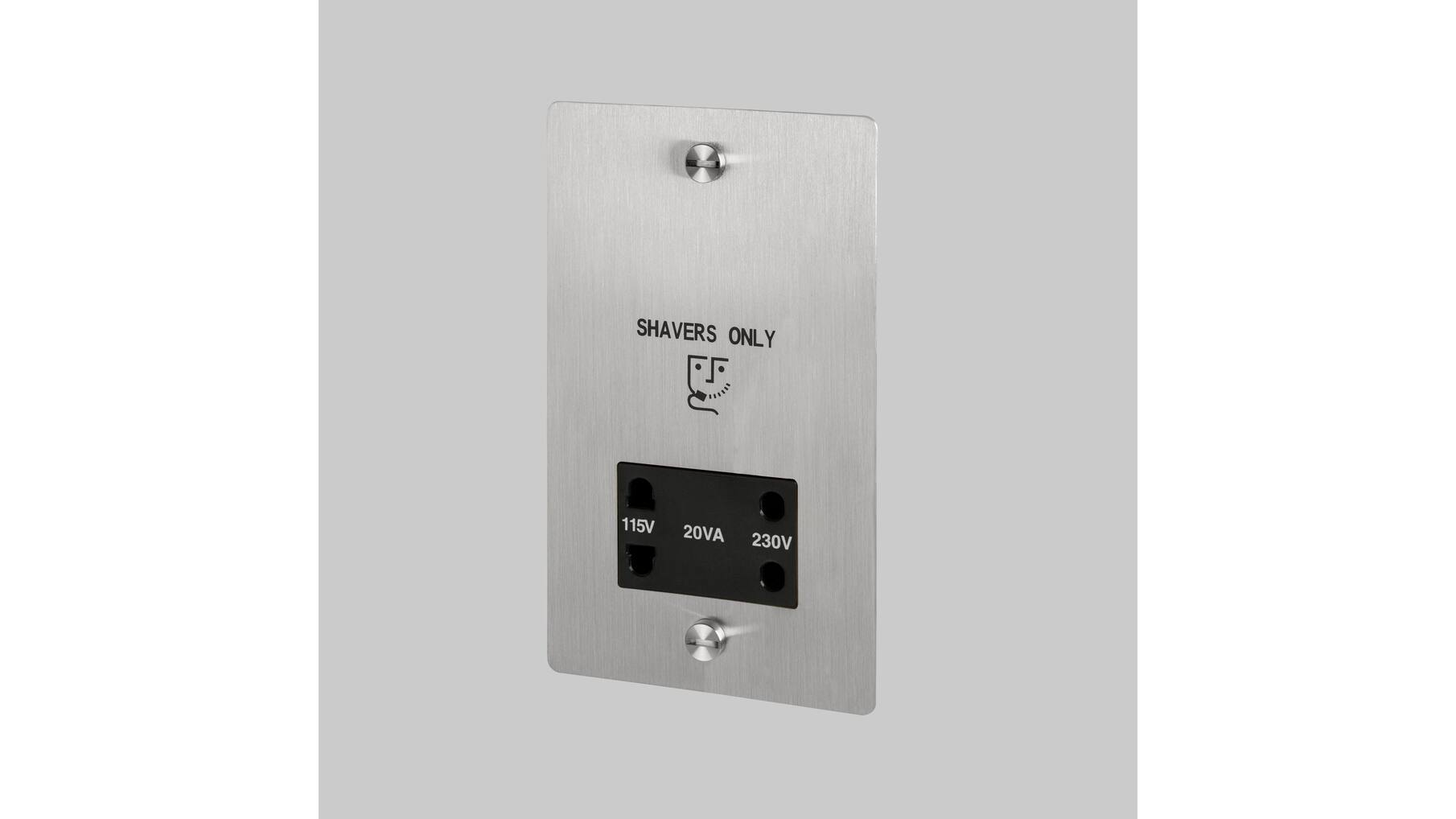 115V/230V Shaver Socket - Stainless Steel - Black Interior