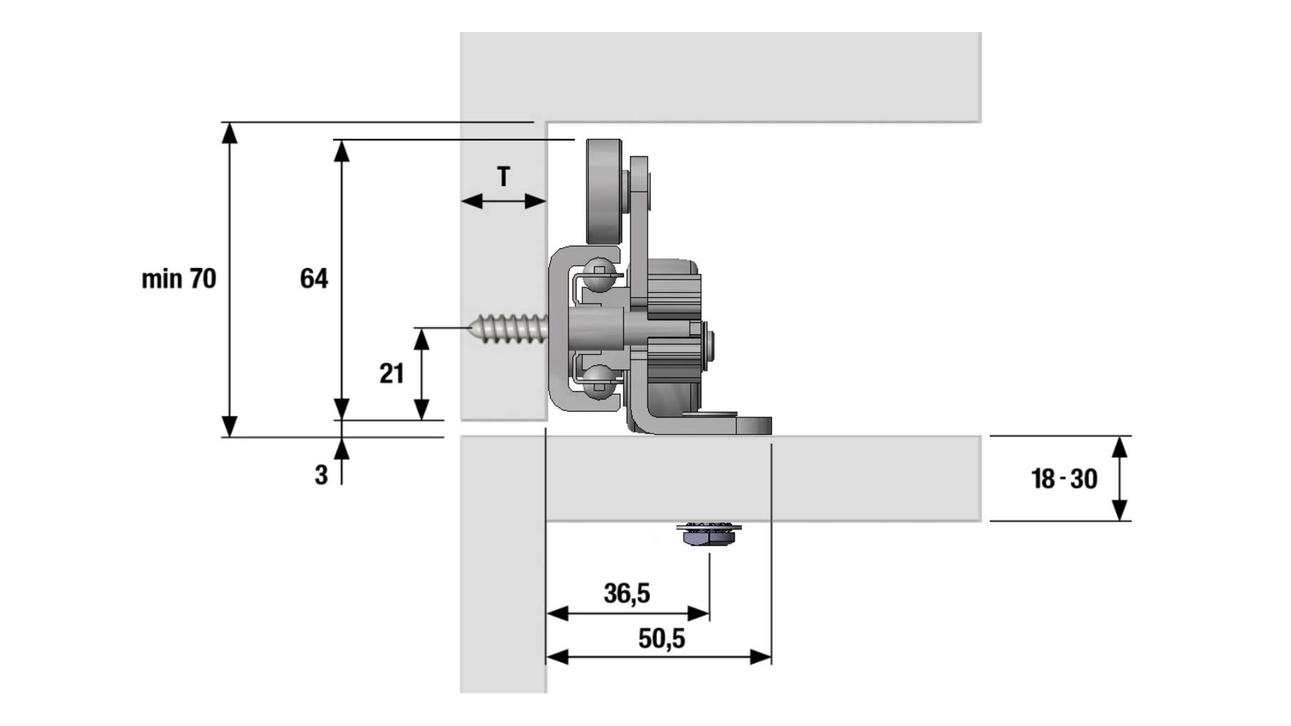 SURF Middengeleider 600mm, voor keukentop breder dan 1500mm