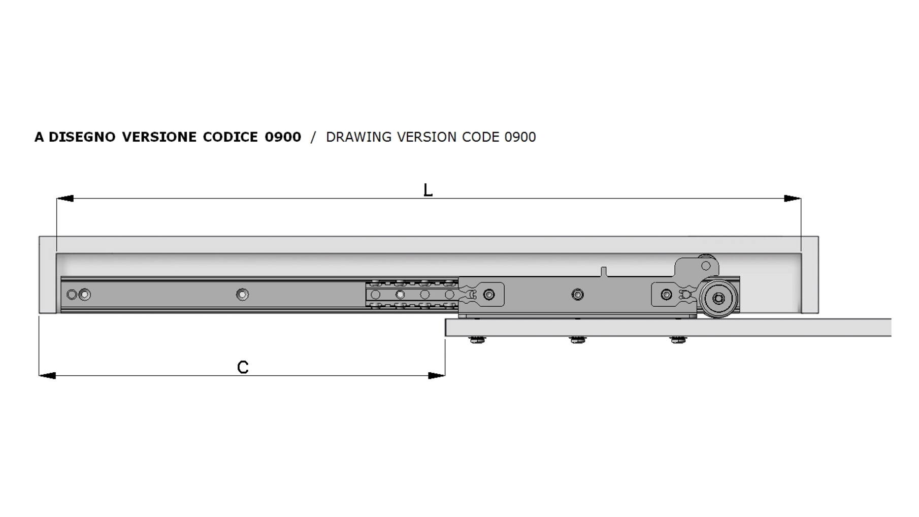 SURF Middengeleider 600mm, voor keukentop breder dan 1500mm