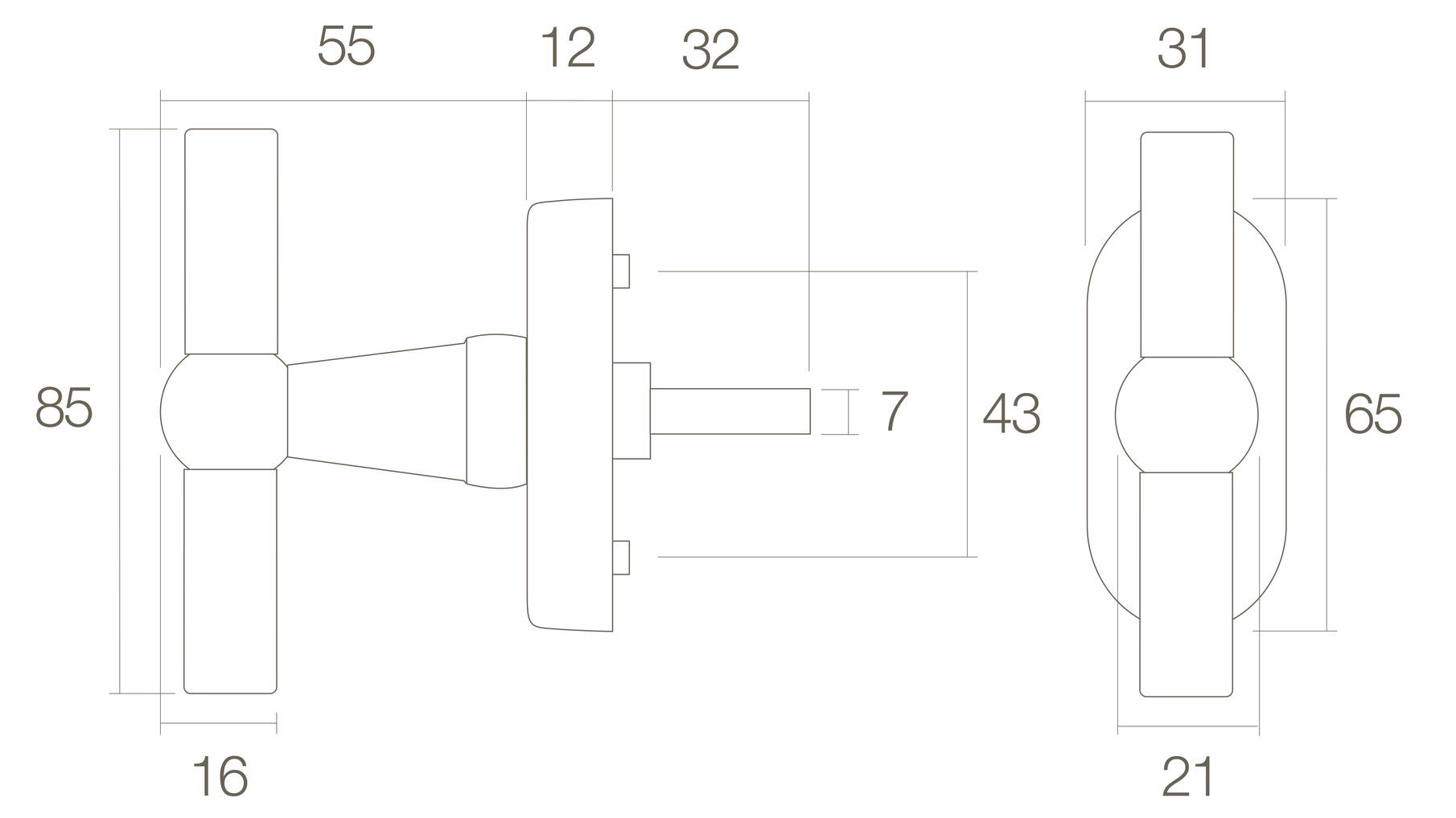 Raamkruk T-model messing getrommeld