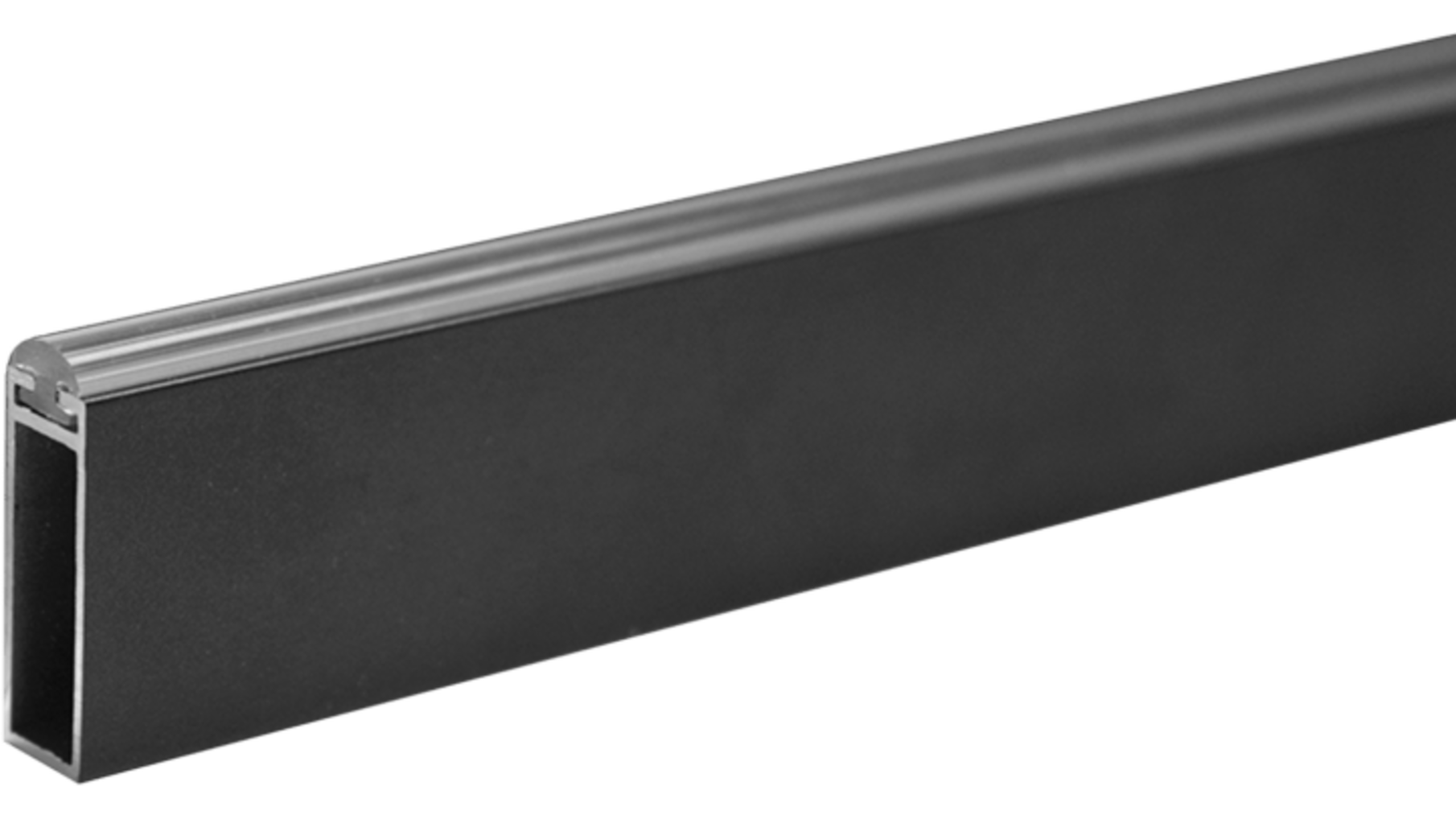 Roede 30x10mm mat zwart met rubber, lengte 2500mm