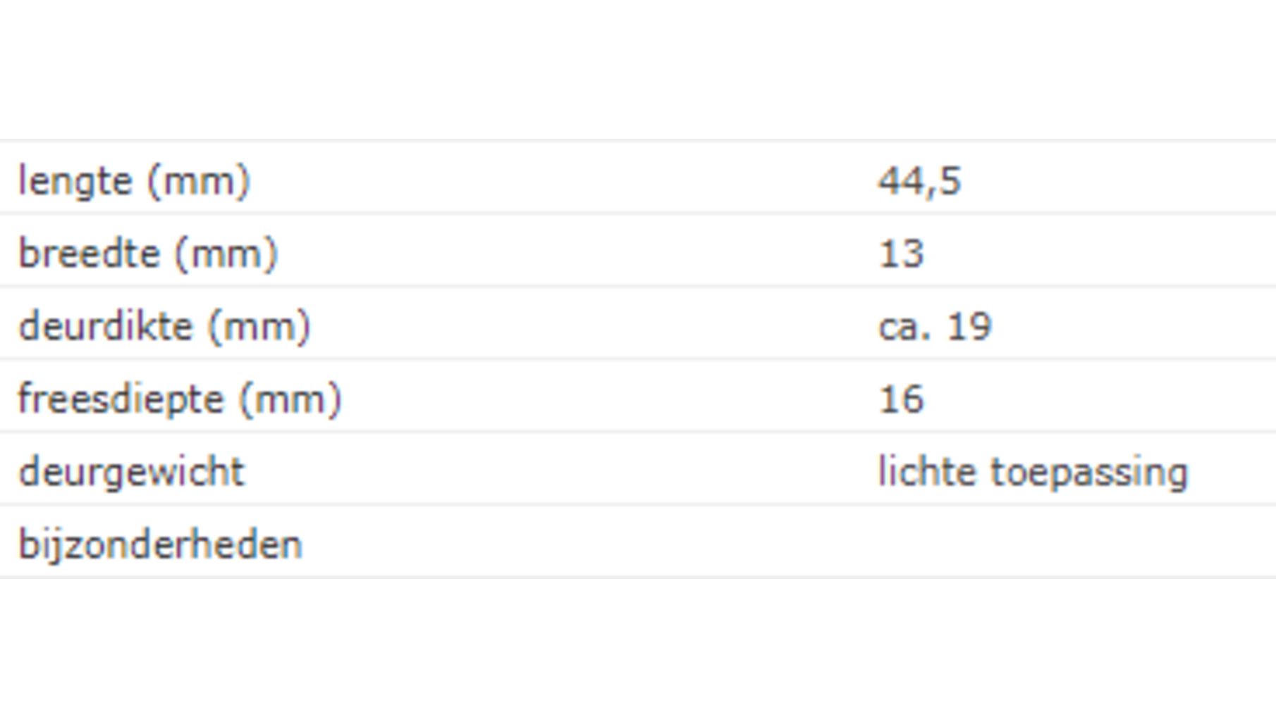 SOSS 203 NP / 13x045 mm / deurdikte ca. 19 mm /vernikkeld