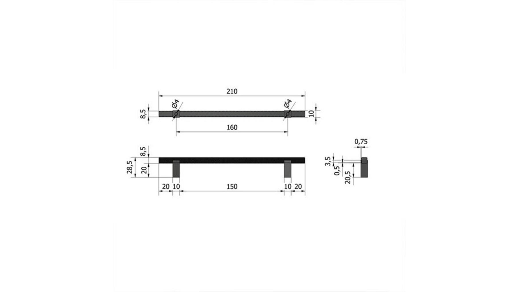 Greep Ribb brons, 9x160x209mm, hoogte 27mm