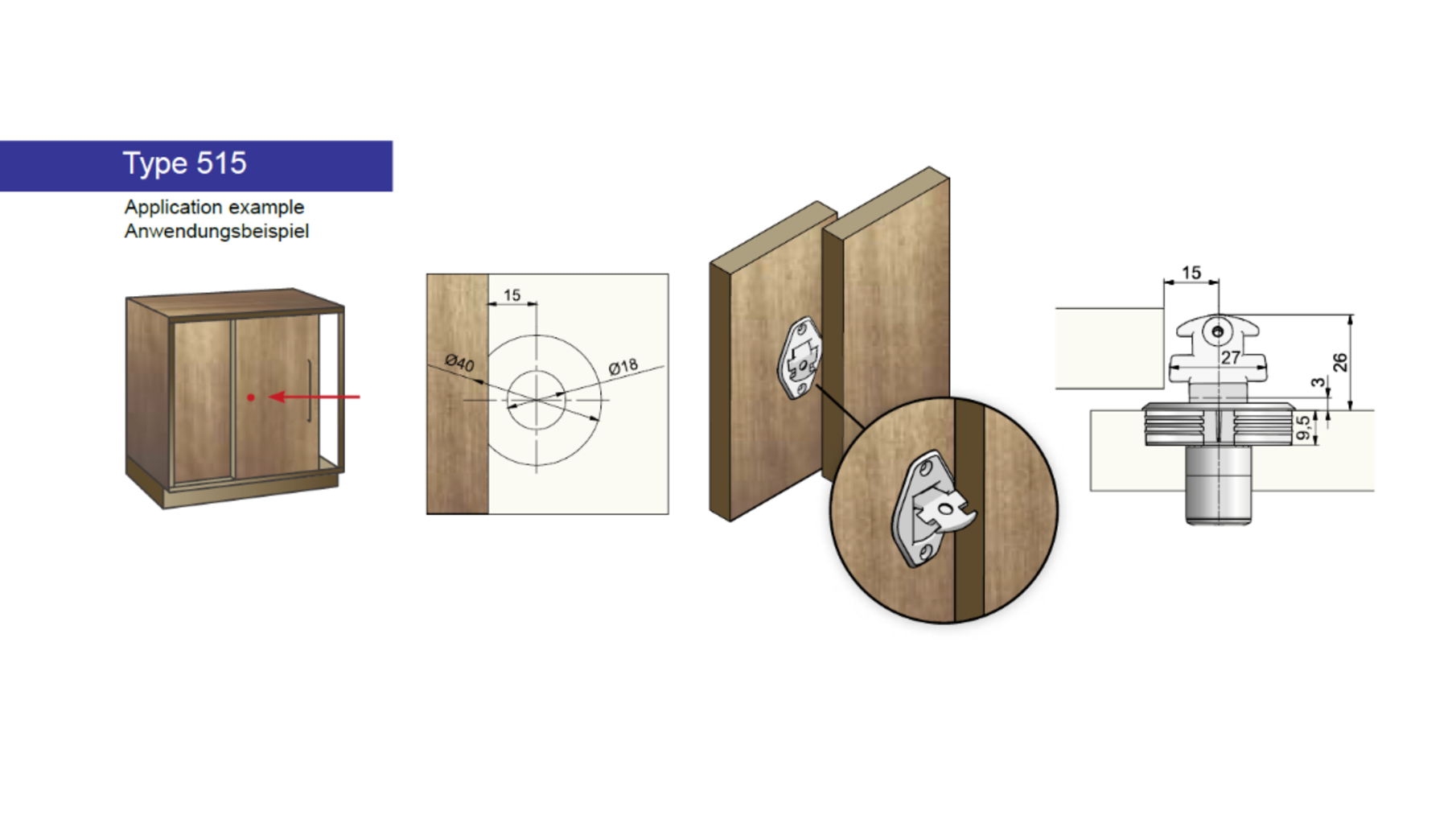 Schuifdeurslot P2 vernikkeld rechts, boring 40mmx9.5 diep