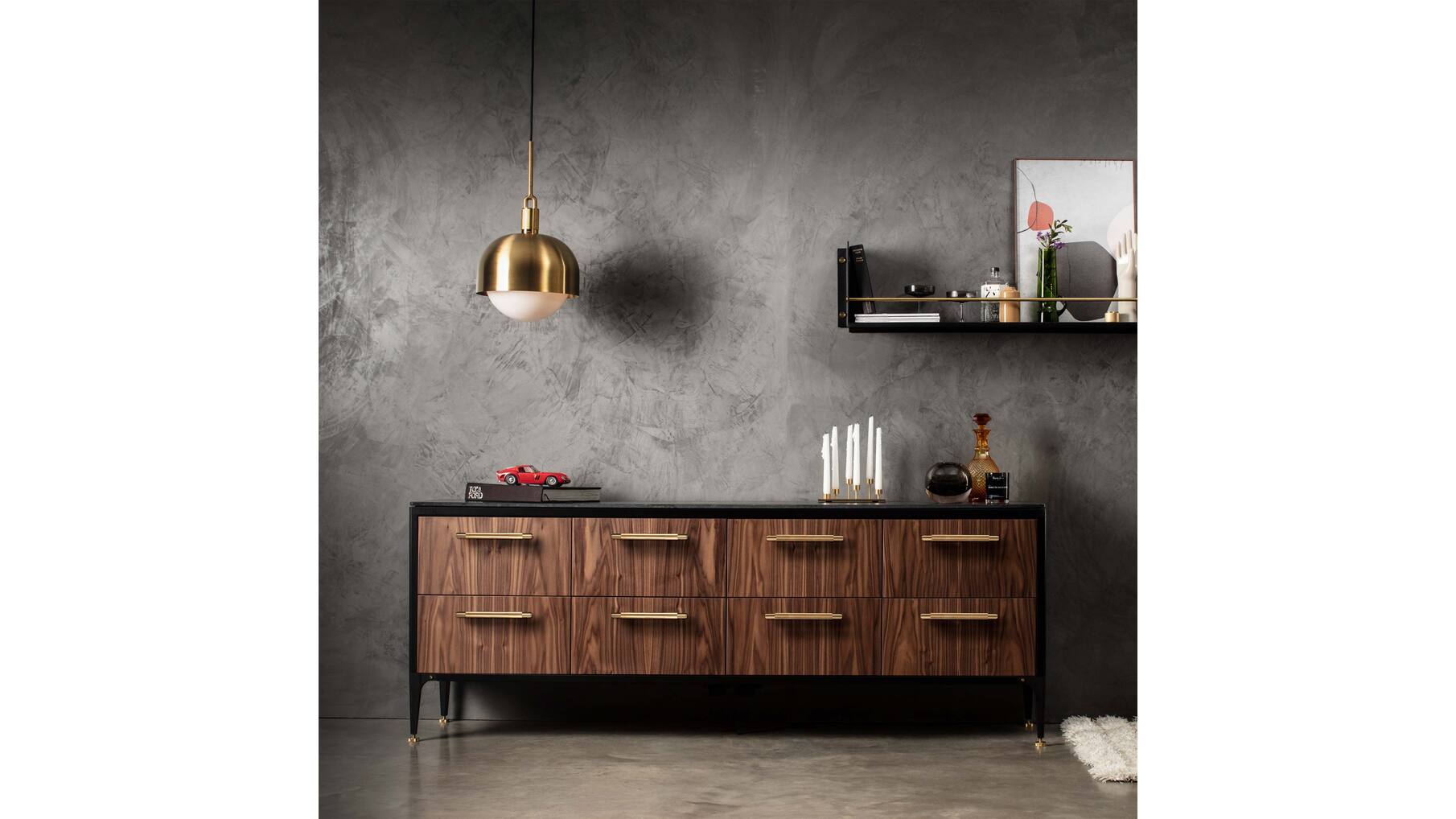 Forked Pendant/Brass/Large Brass Shade/Large Smoked Gl