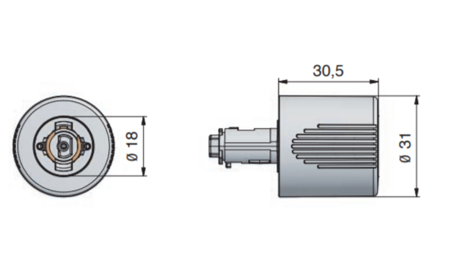 Draaiknop P2 mat vernikkeld links diameter 31 x 30,5 lang