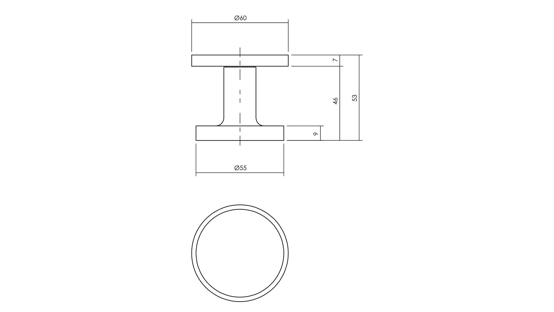Voordeurknop rond ø55mm eenzijdige montage aluminium zwart