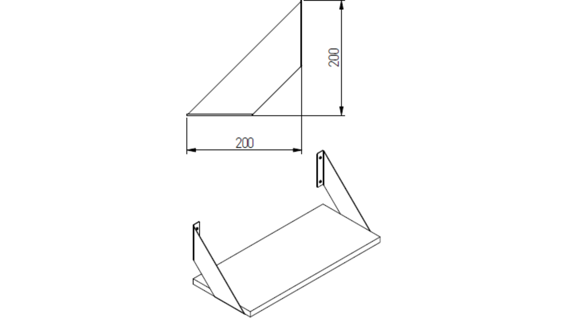 Plankdrager FLAT 20x20cm. mat zwart, per paar