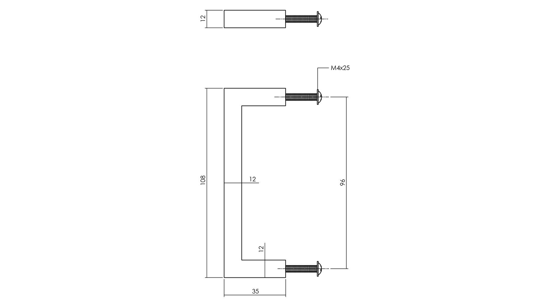 Meubelgreep vierkant 108 mm zwart