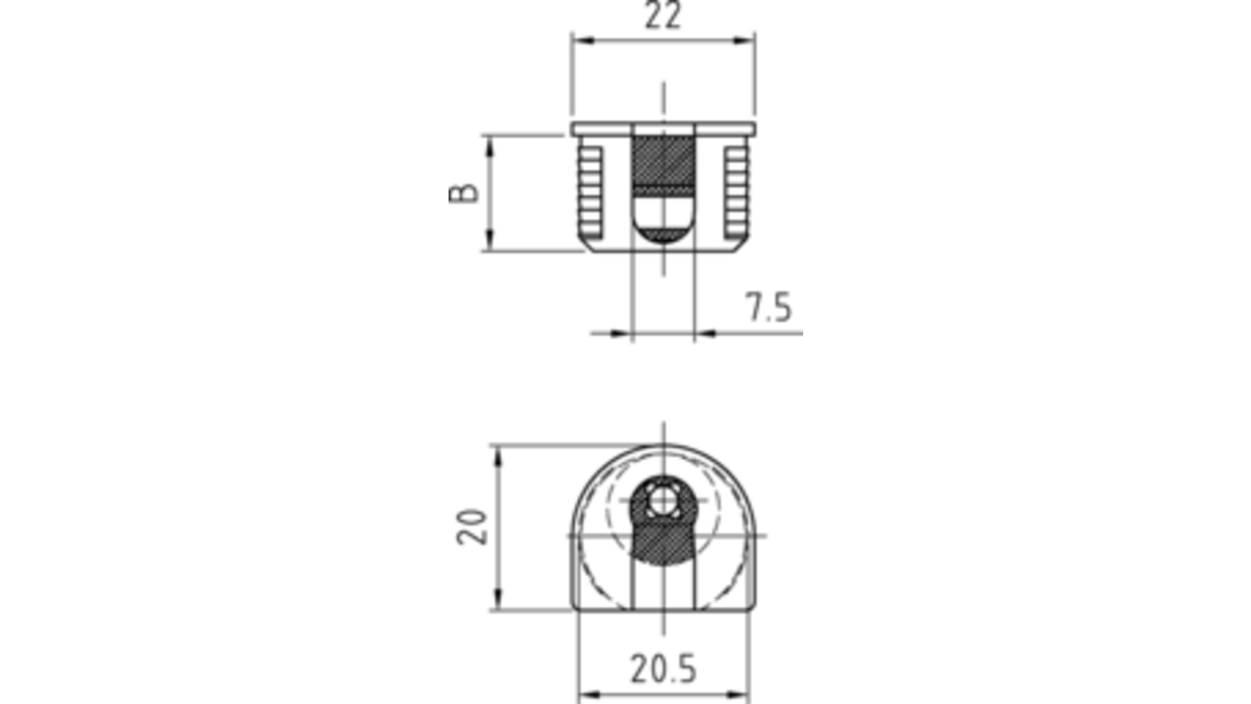 Verbindingsbeslag zwart RAL9005 voor 16mm hout, boring 20mm